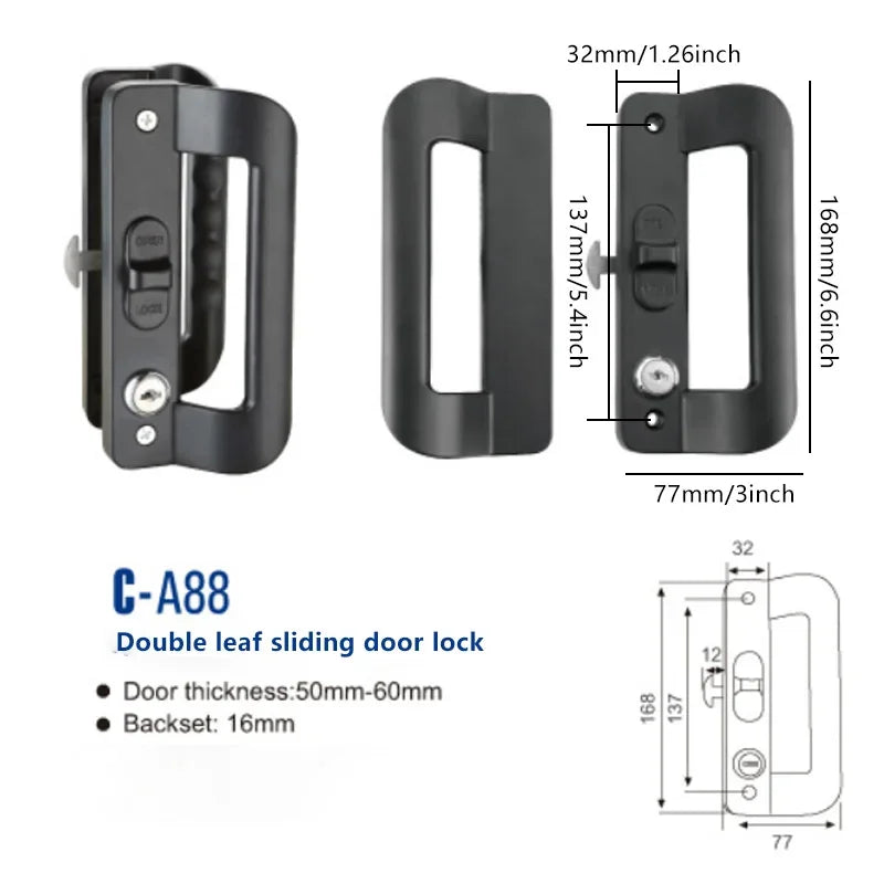 Aluminum Alloy Sliding Door Lock Handle Anti-theft Door Latch locK Door Pull Locks Aluminum Frame Door Home Furniture Hardware