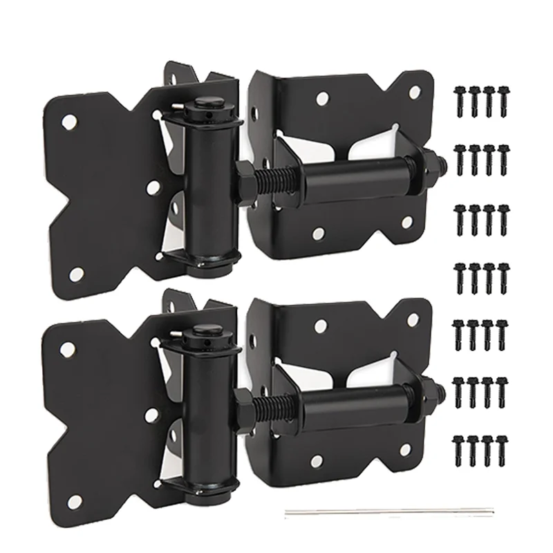 ABKS-2 Pack Self Locking Gate Latch Hinges Set Heavy Duty Hardware Hinges For Vinyl And Wood Fence With Installation Screws