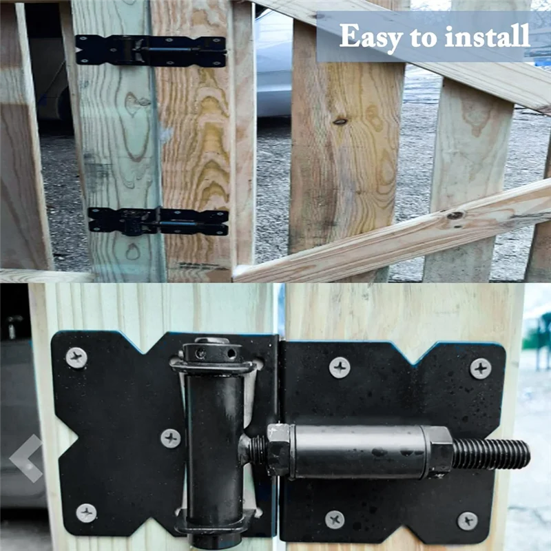 ABKS-2 Pack Self Locking Gate Latch Hinges Set Heavy Duty Hardware Hinges For Vinyl And Wood Fence With Installation Screws