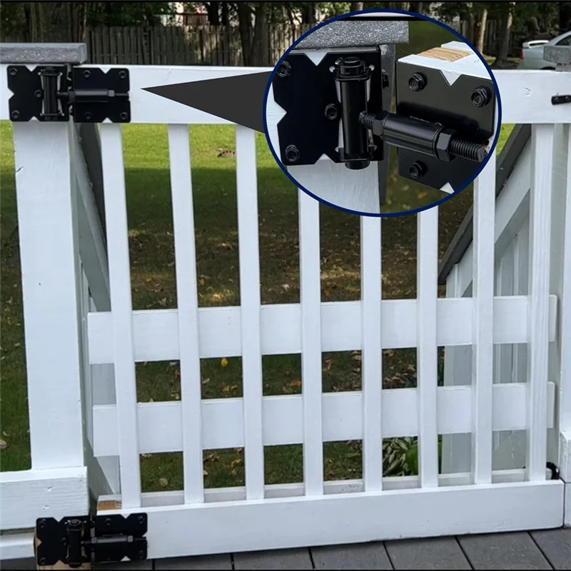 ABKS-2 Pack Self Locking Gate Latch Hinges Set Heavy Duty Hardware Hinges For Vinyl And Wood Fence With Installation Screws
