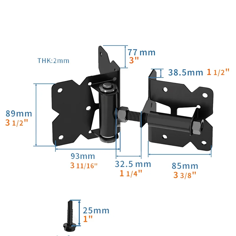 ABKS-2 Pack Self Locking Gate Latch Hinges Set Heavy Duty Hardware Hinges For Vinyl And Wood Fence With Installation Screws