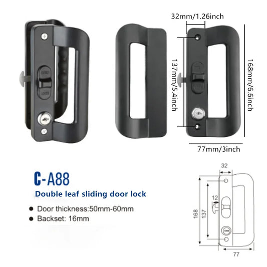 Aluminum Alloy Sliding Door Lock Handle Anti-theft Door Latch locK Door Pull Locks Aluminum Frame Door Home Furniture Hardware