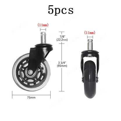 5PCS Office Chair Caster Wheels 360 Degree Swivel Rubber Caster Wheels 10/11mm Replacement Swivel Rollers Furniture Hardware