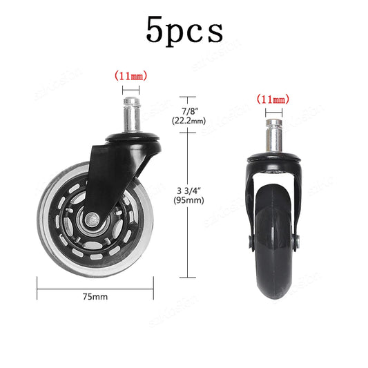 5PCS Office Chair Caster Wheels 360 Degree Swivel Rubber Caster Wheels 10/11mm Replacement Swivel Rollers Furniture Hardware